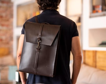 Leather MacBook Air 15 inch backpac for men, full grain