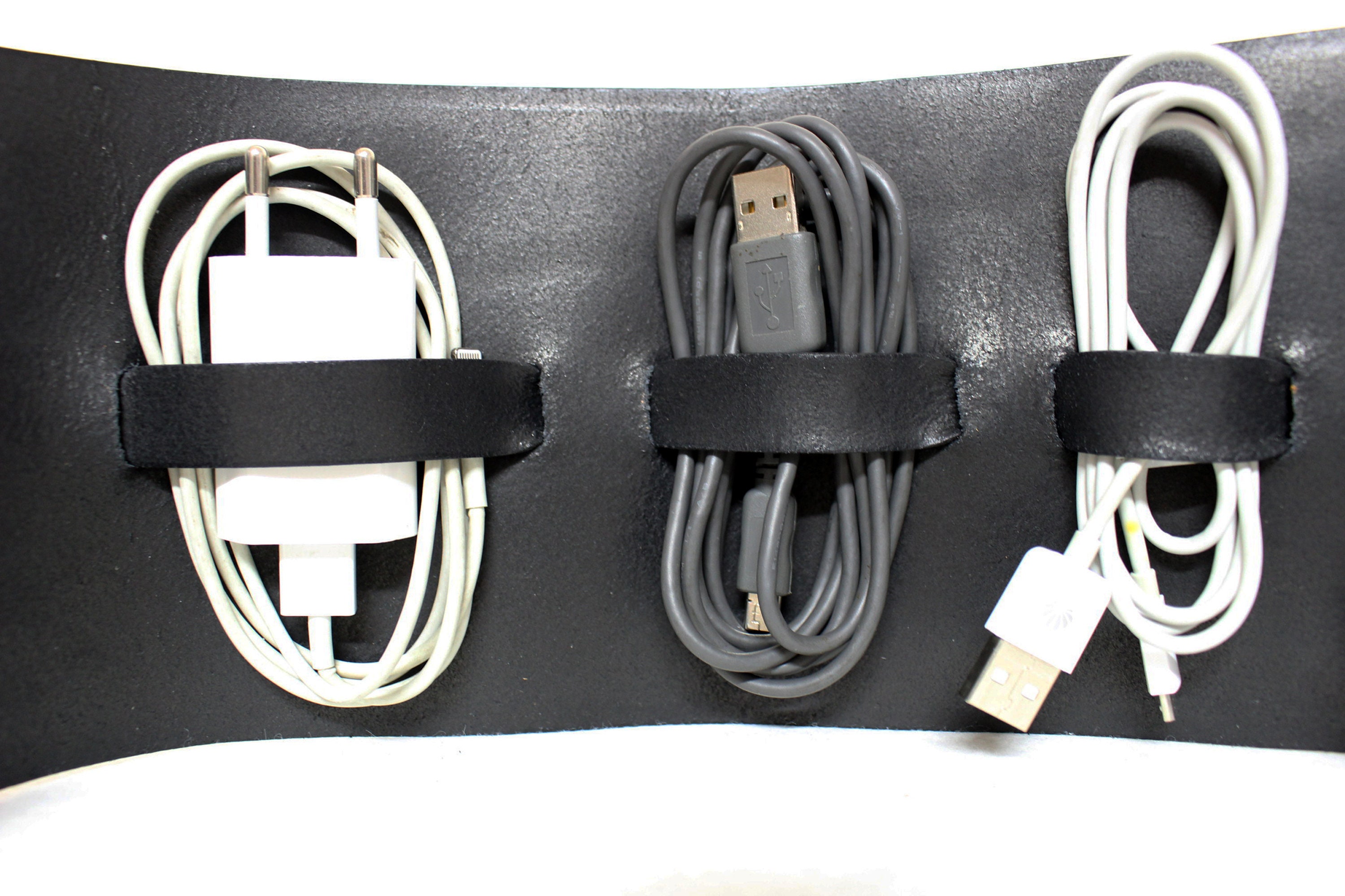 Premium black leather cord organizer, cable organize adjustable