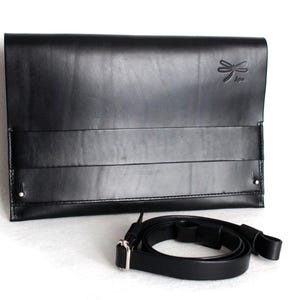 Black iPad satchel 11&quot; slim, convertible leather sleeve, free shipping.