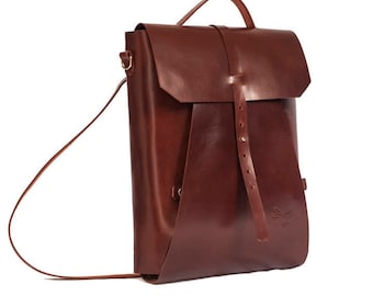 Multi-functional leather laptop bag, converts