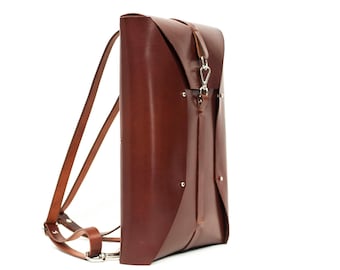 Folded laptop case and backpack, ect-Tan color leather- backpack for laptop