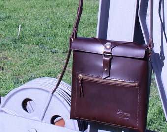 Brown leather messenger bag, handmade