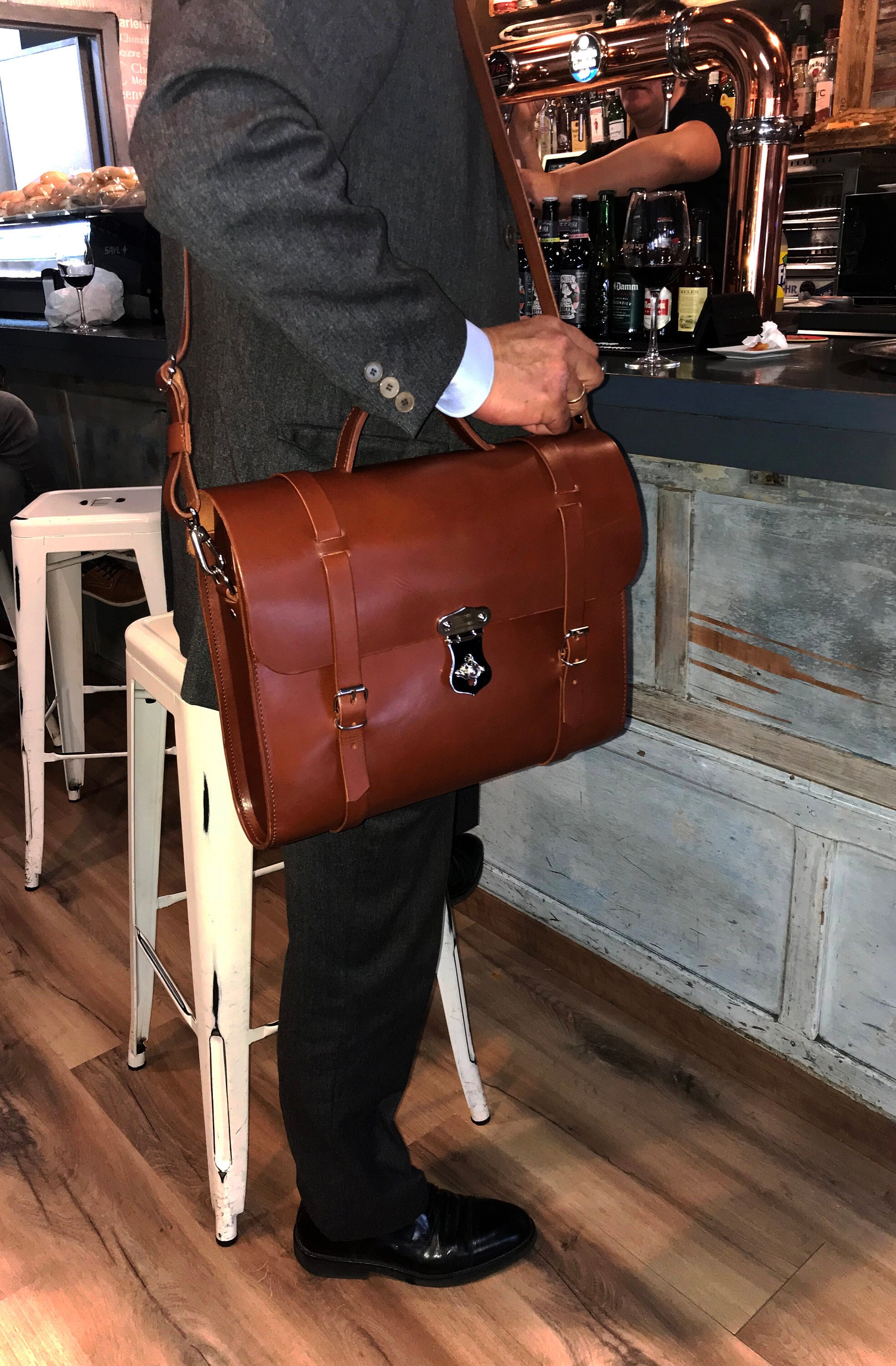 Personalized Leather Messenger Bag Men's Leather Briefcase