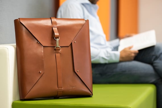 laptop backpack for men, Casual brown leather backpack for Macbook, Minimalist custom backpack, Laptop bag ideal 50th birthday gift for men.