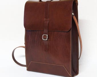 Brown leather shoulder bag, handmade, premium laptop fit, free shipping