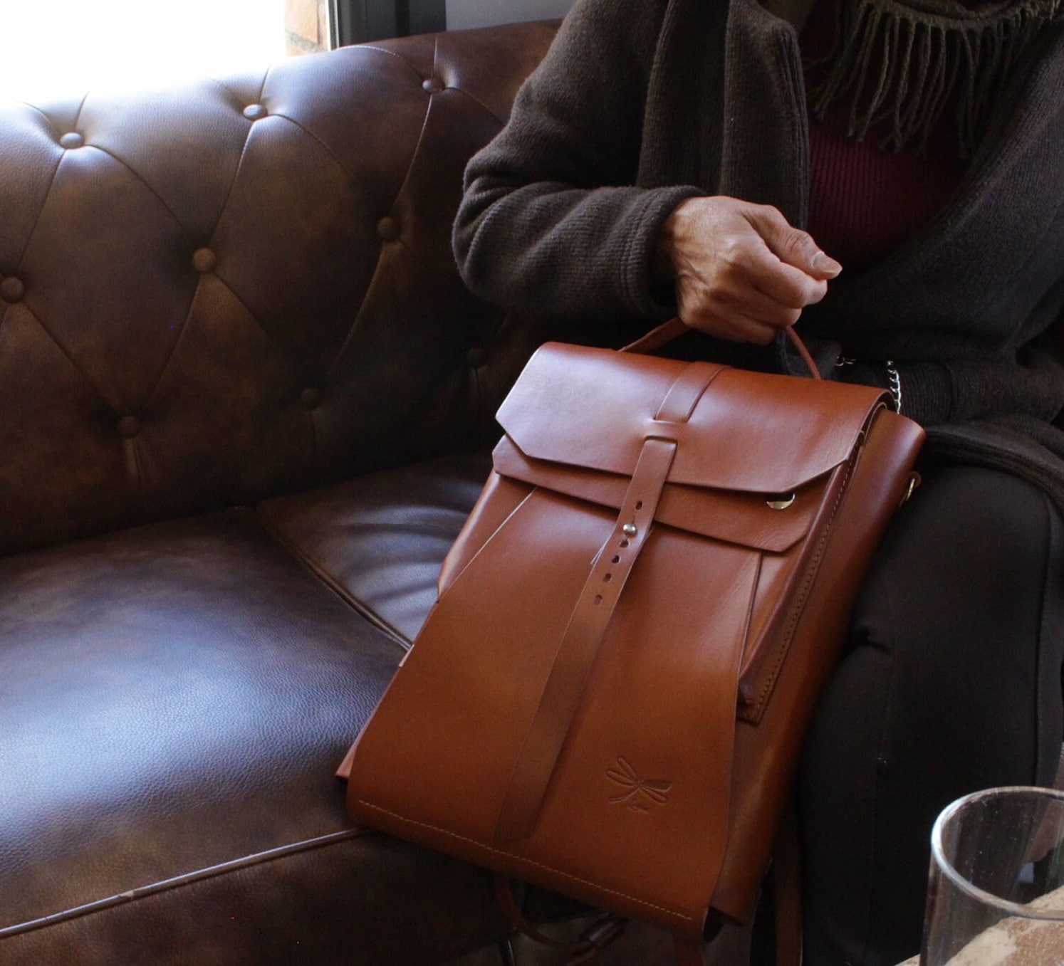 Men's Leather Laptop Backpack Versatile Shoulder Bag & Backpack Combo