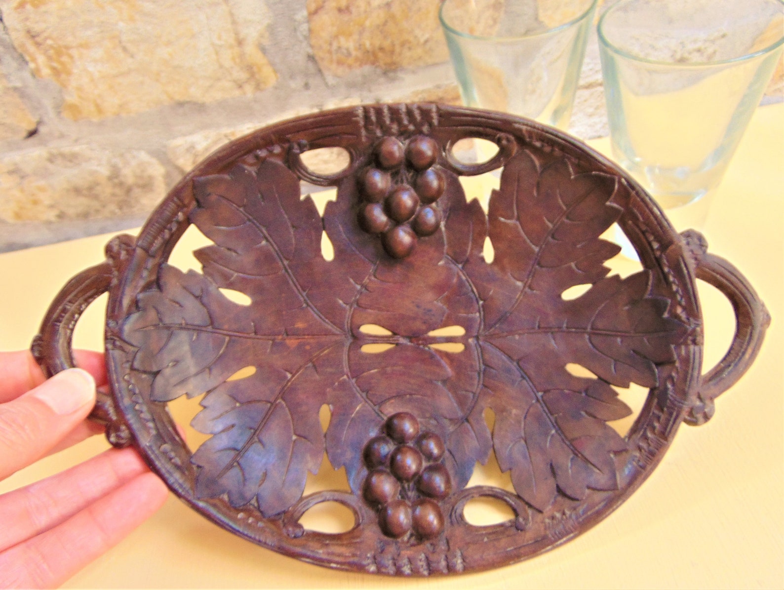 Hand-Carved Wooden Grape Bowl | Etsy