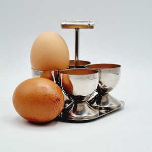 Chrome Egg Cups and Stand Set Gilded Finish Interior Art Deco Style Serving Set