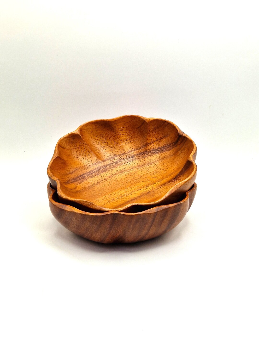 Monkey Pod Wooden Bowls Hand Made Scalloped Mid Century Modern Etsy