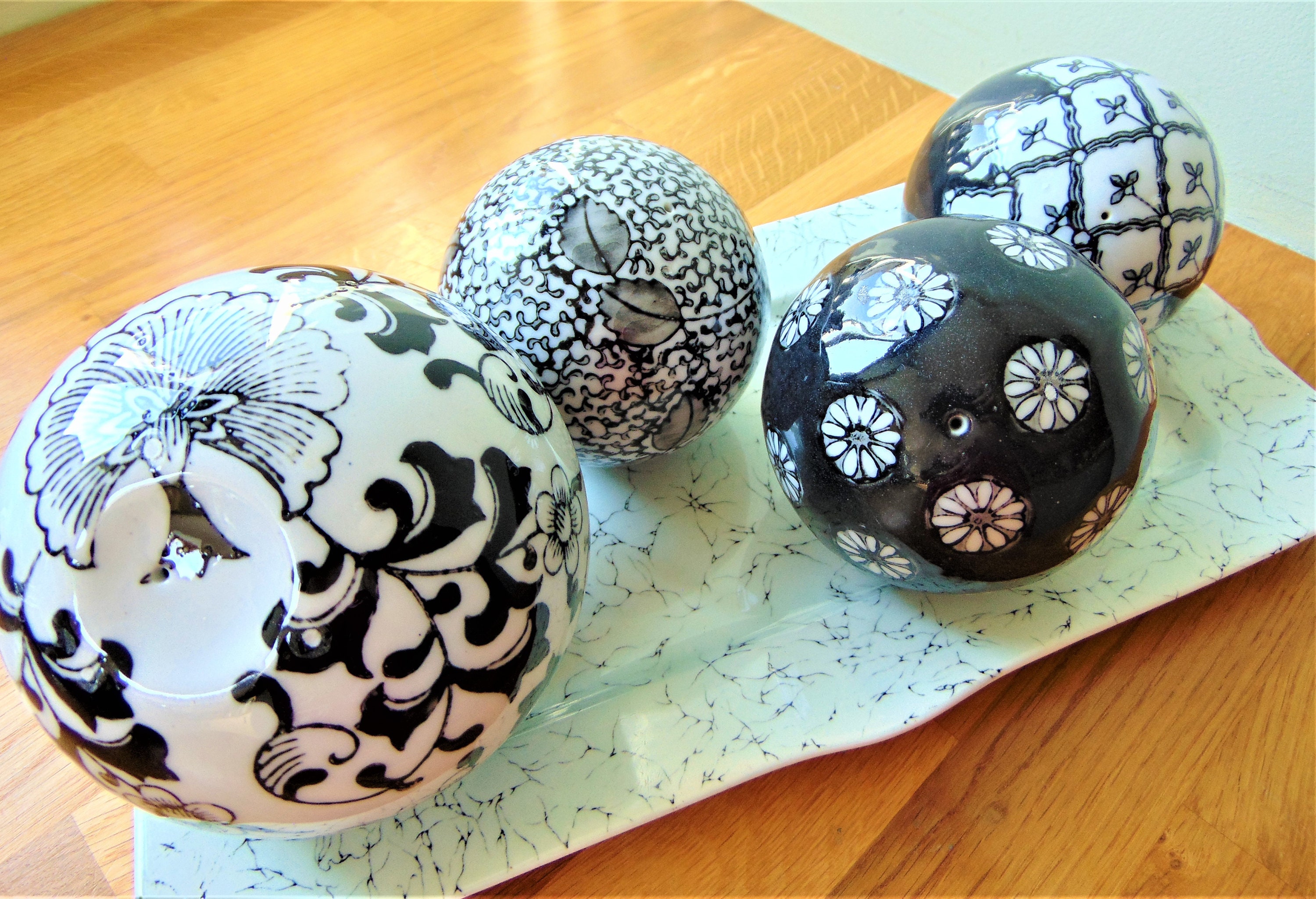 Black and White Patterned Ceramic Decor Balls Etsy