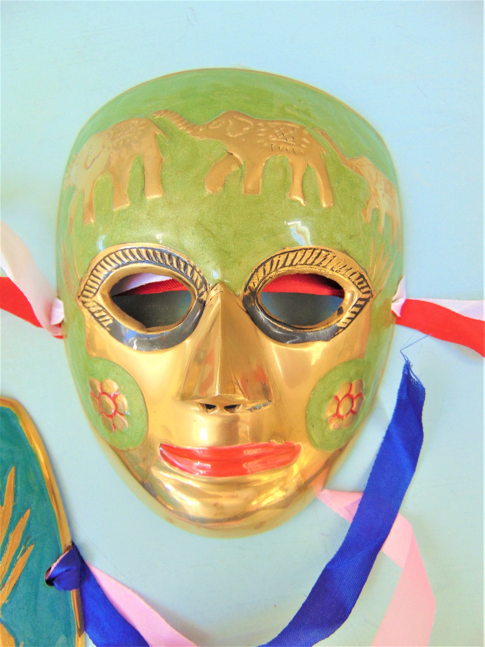 Enamelled Brass Carnival Mask Wall Art Etsy
