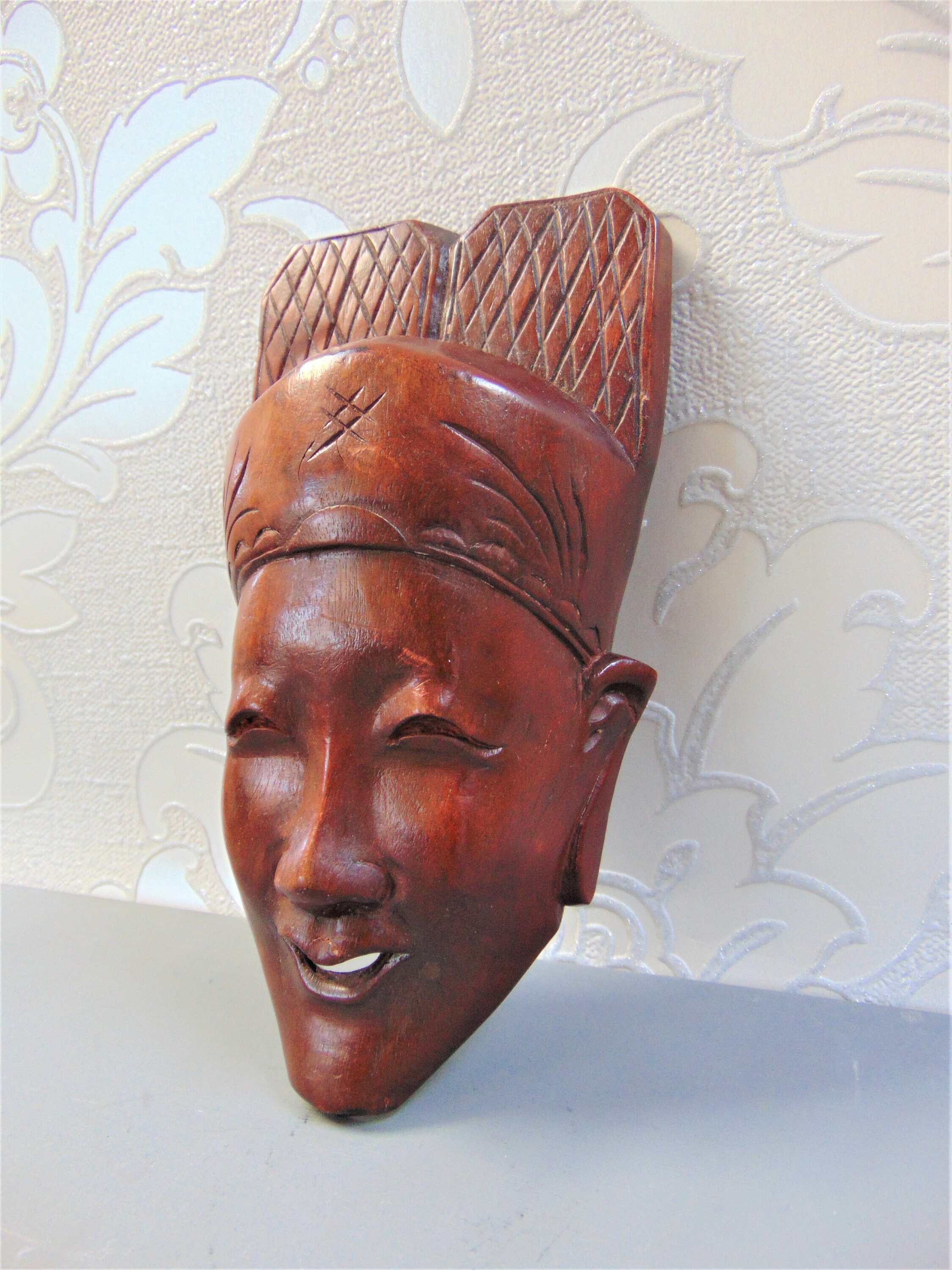 Indonesian Carved Wood Smiling Man Mask Etsy
