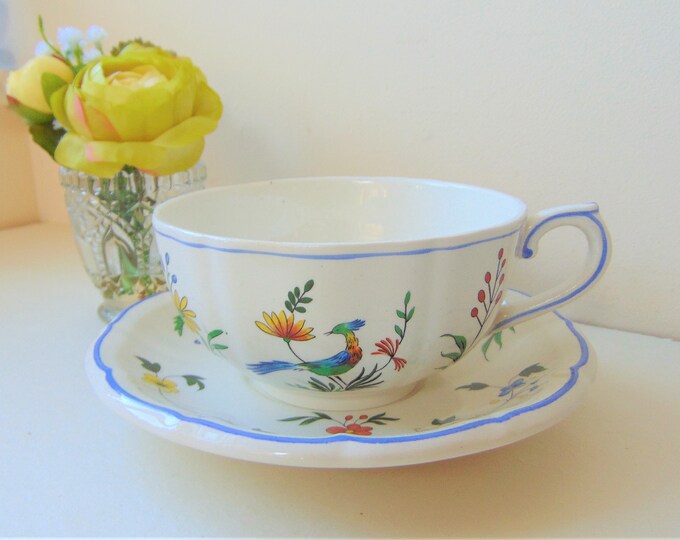 Gien Oiseaux De Paradis Cafe Au Lait Cup and Saucer Duo Vintage French
