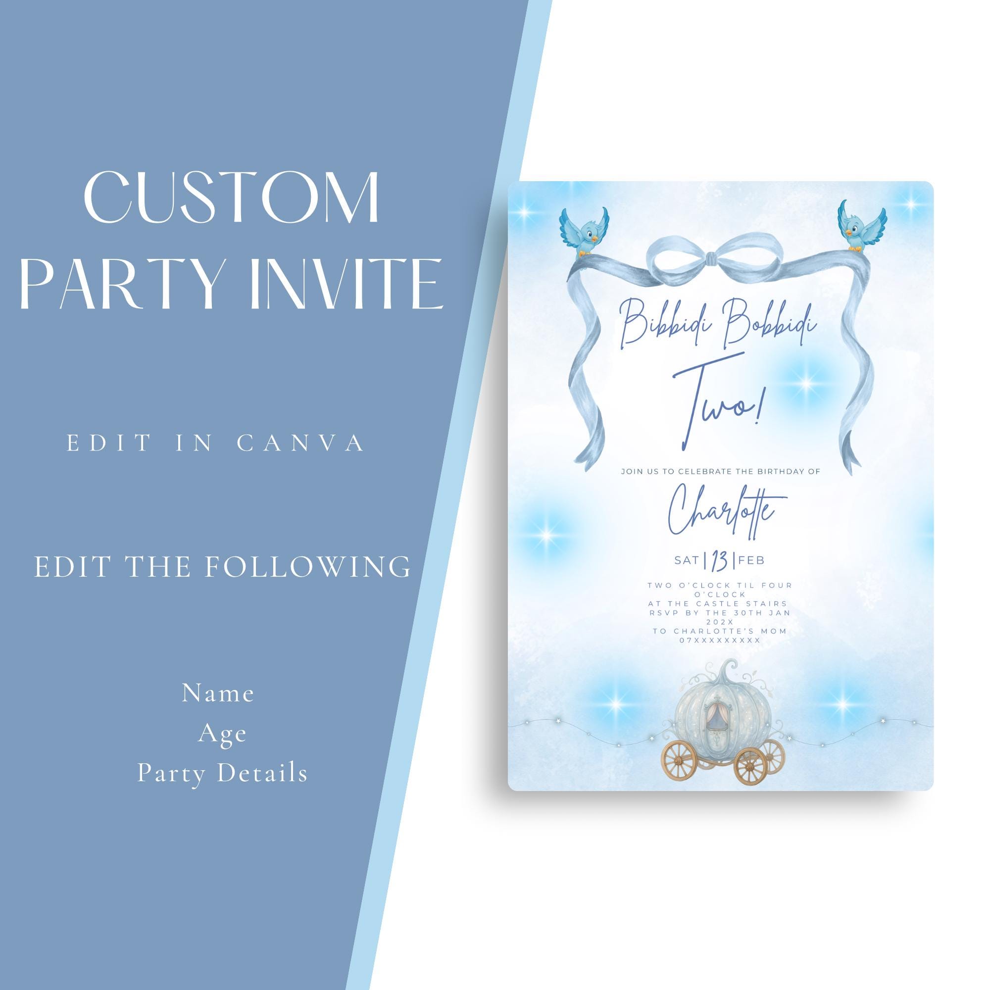 Bibbidi Bobbidi Two Invitation Template – Cinderella 2nd Birthday ...