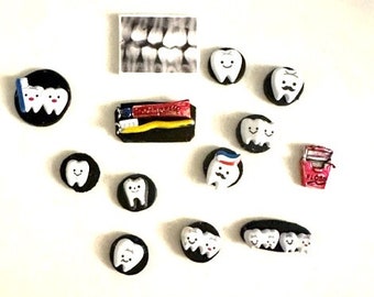 Tooth Dentist Teeth Push Pins Thumb Tacks or Magnets , Cubicle Cork Message Board Decor, Dental Push Pins, Floss,  Tooth X-Ray Pins x13