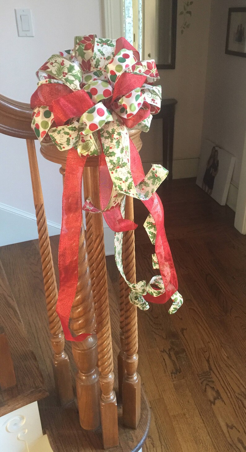 Christmas Bannister Tree Topper Door Bow with Tails