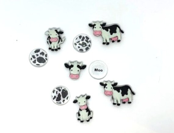 COMIC COW Farm Animal Push Pin Thumb Tacks Handmade Decorative Office 6 pc Set 