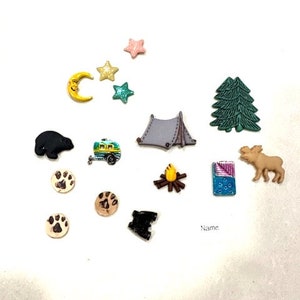 Camping Wilderness Outdoor Tab Trailer Forest Push Pins with TrailerThumbtacks or Magnets  x15  Fun Cubicle Dorm Room Message Decor