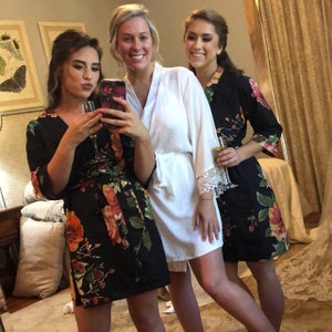 Bridesmaid robes, Black Floral Robes, Set of 2, 3, 4, 5, 6, 7, 8, 9, 10, 11, 12 robes, Plus size robes, 2XL, 3XL, 4XL, 5XL, 6XL, 7XL, 8XL