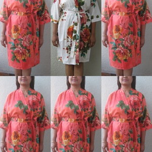 Bridesmaid robes, Coral Floral Robes, Set of 2, 3, 4, 5, 6, 7, 8, 9, 10, 11, 12 robes, Plus size robes, 2XL, 3XL, 4XL, 5XL, 6XL, 7XL, 8XL