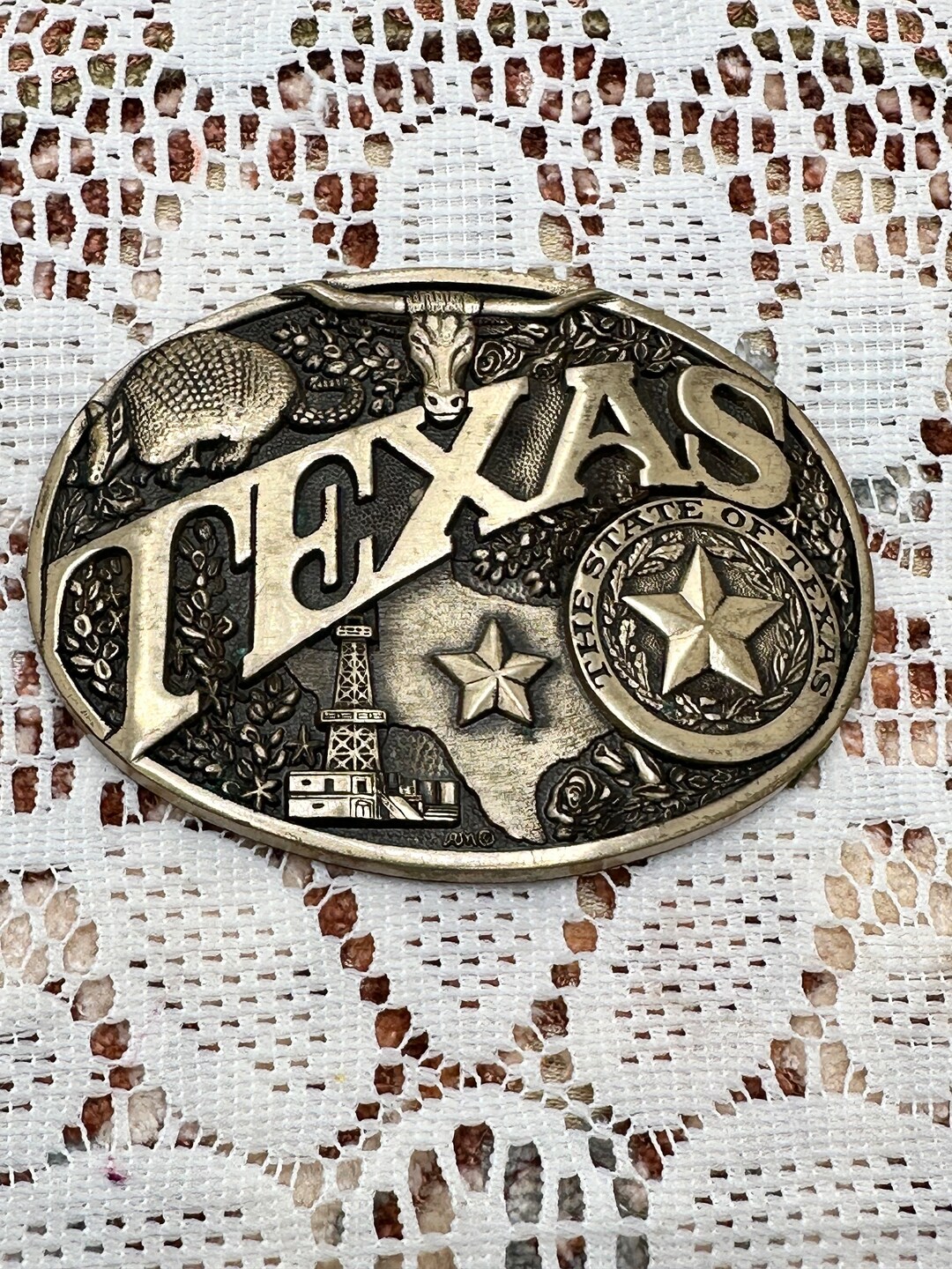 Vintage Belt Buckle, Vintage Texas Belt Buckle, Made in USA, Armadillo