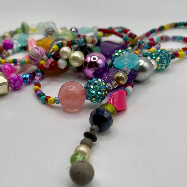 Strung beads, bead grab bag, jewelry supplies, bead destash, pre strung beads, craft supplies, glass beads, plastic beads, bead soup, mixed