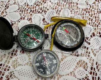 Old Compass, vintage compass, gift for him, man gift, nautical gear, survival gear, black compass, set of 3 compasses, man cave gift