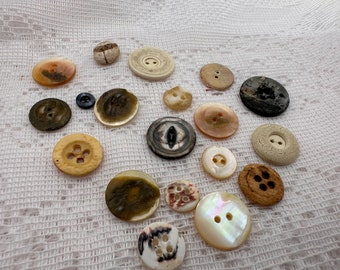 19 vintage buttons, Cute Buttons, Destash buttons, vintage sewing supplies. sewing embellishments, button lot, sewing supplies, mystery bag