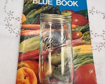 Vintage cookbook, ball blue book canning cookbook, cookbook recipes, retro graphics, used old cooking how too book, paper back cook book