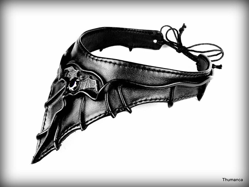 Leather High Quality Material And Performance Handmade Unique 925 Silver-Bat-Emblem With Garnet Choker Necklace
