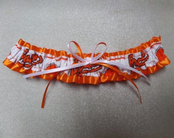 Customizable Cleveland Browns fabric handmade into bridal prom brown organza wedding garter with football charm 