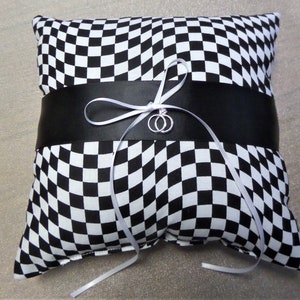 Car racing checkered wavy flag wedding Ring Bearer race pillow black white check *choice of satin * SEE my matching toss keepsake garters