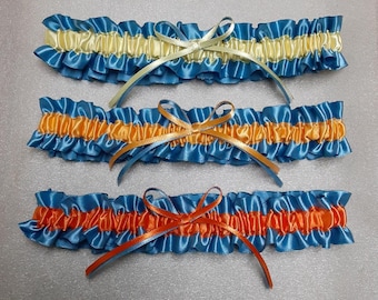 CHOOSE colors* Something Blue Wedding bridal toss garter satin Antique blue w/ yellow, gold or orange