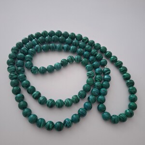 Vintage Genuine Malachite Green Color 8 mm Beaded Long Necklace