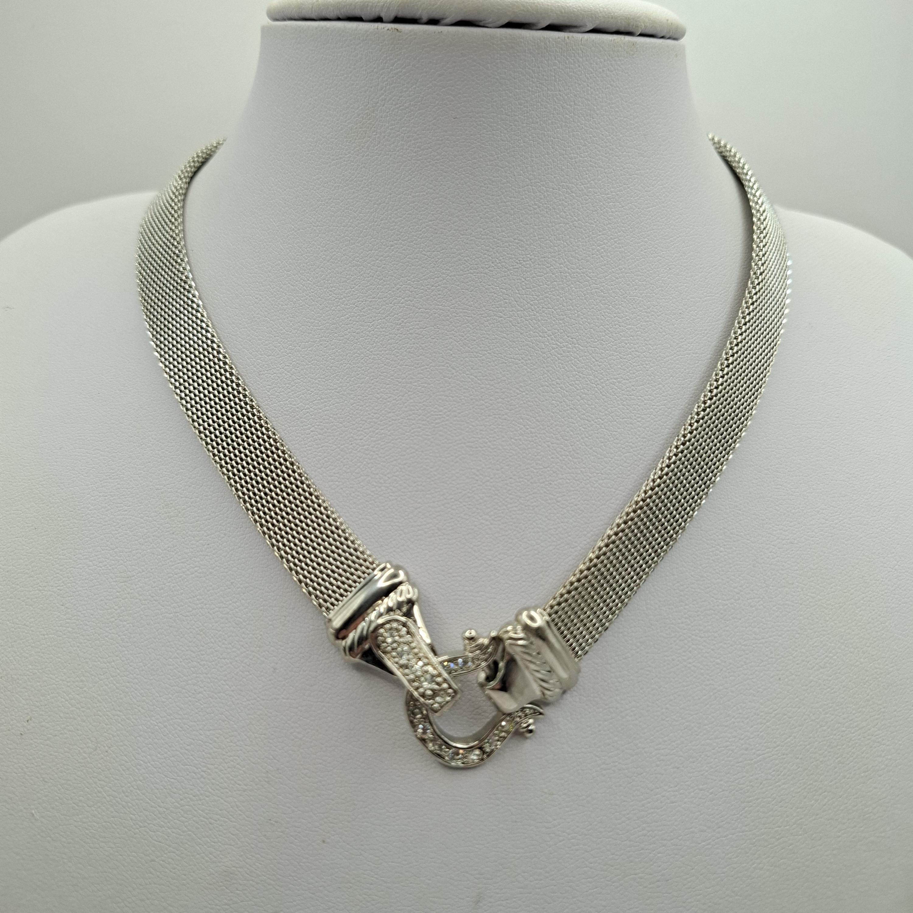 Vintage Silver Tone Mesh Chain and Rhinestone Buckle  display picture 2