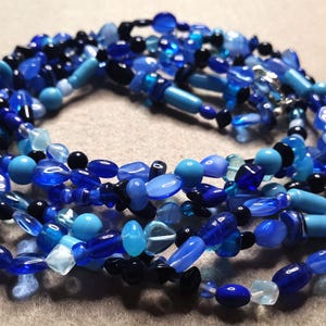 Blue Shades Vintage Czech Glass Beads 3 Strand Opera Lenght Necklace