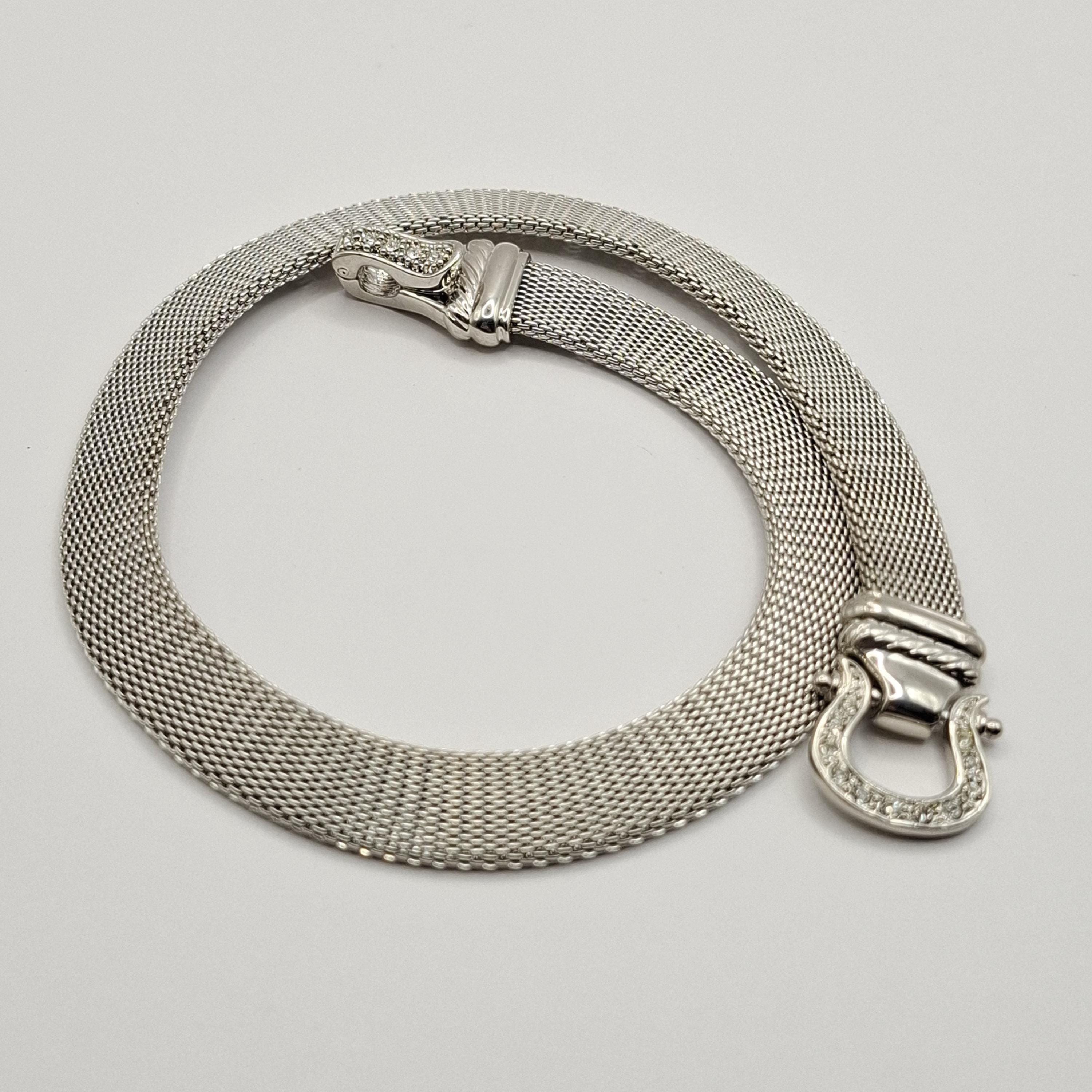 Vintage Silver Tone Mesh Chain and Rhinestone Buckle 