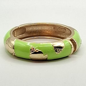 Vintage Sequin Signed Lime Green Enamel Bangle Bracelet