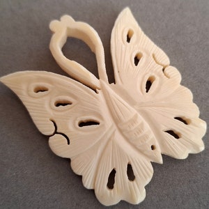 Vintage Bone Horn Hand Carved Butterfly Pendant