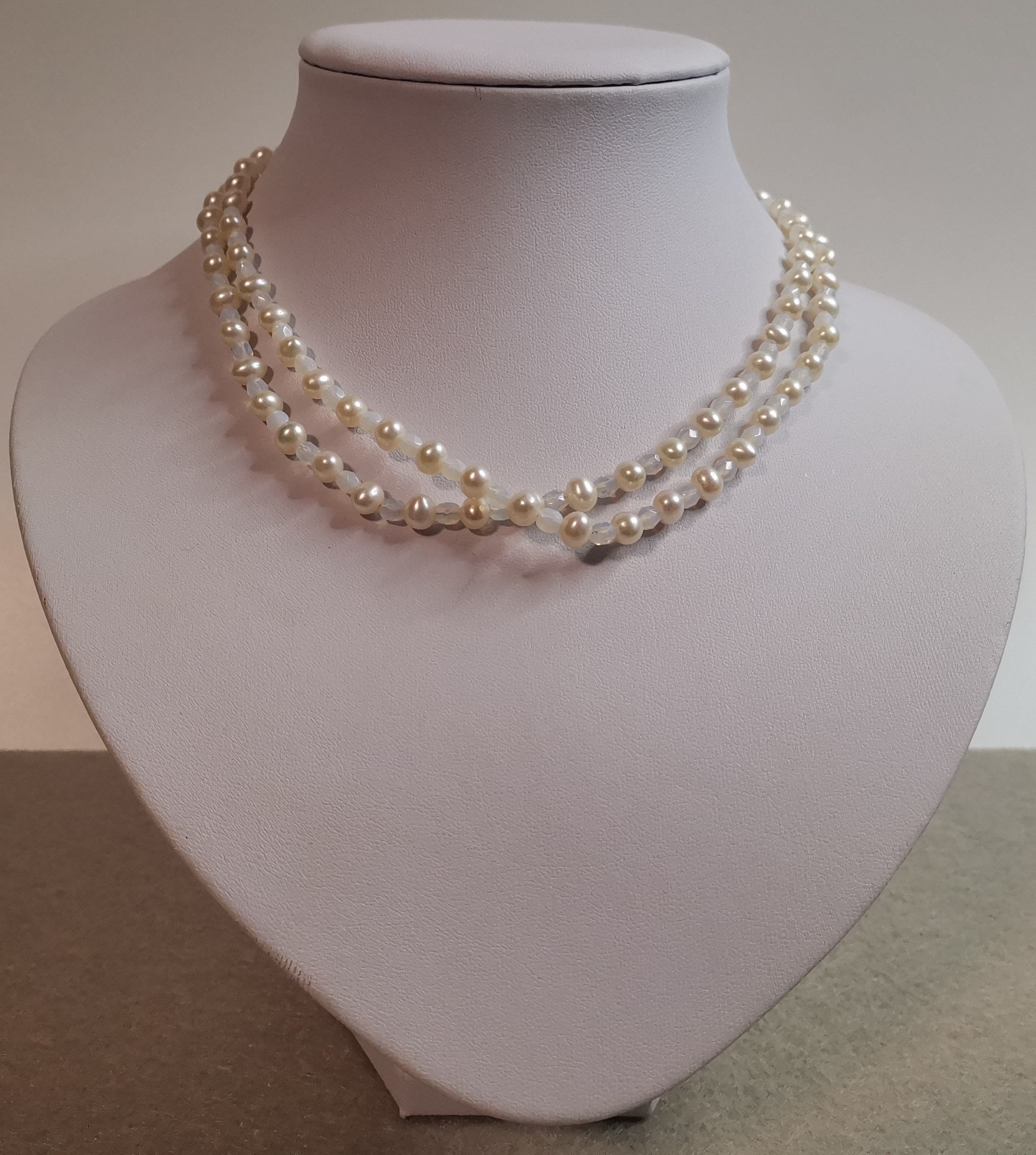 Collier Double Rang Vintage - Perles En Cristal Ou Verre Opalescent - Style Pierre Opale - Occasion