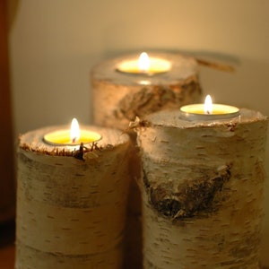 Rustic Birch Wood Candlestick Set: Christmas Wedding Decor