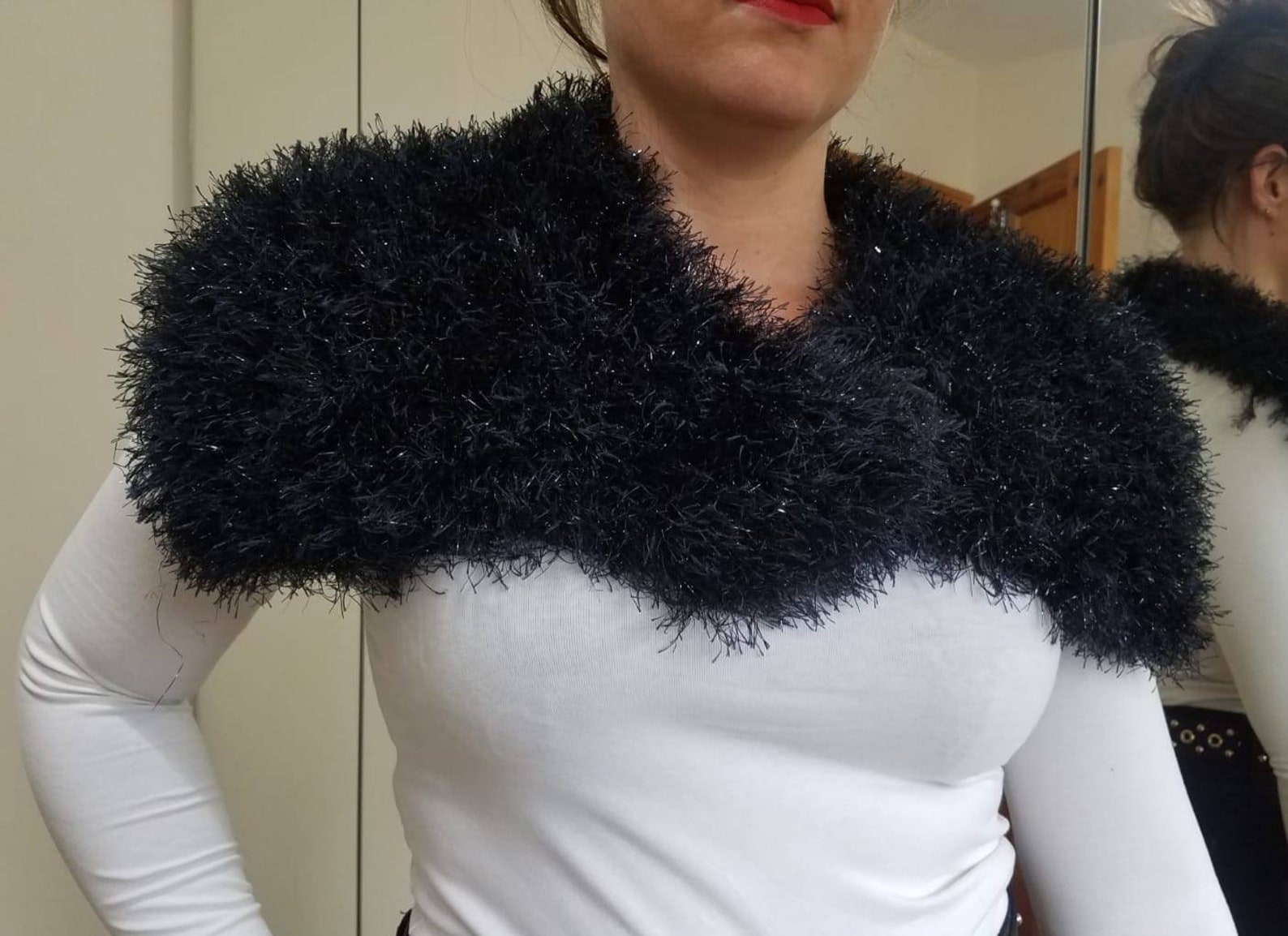 Black fluffy knitted collar Etsy