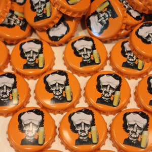 100 tapas de botellas de cerveza naranja brillante de cuervo, Edgar Allan Poe, frontales, envío rápido