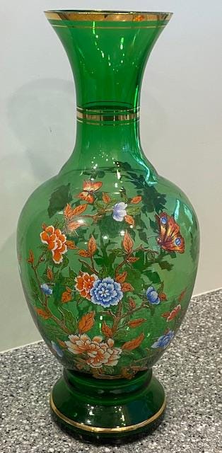 ART DECO Style ガラス 金属 花瓶　Vintage Vintage Art Deco Tall Vase - Etsy