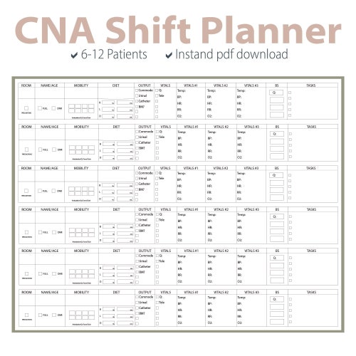 LTAC CNA PCT Ten Patient Shift Report Sheet Customizable Etsy