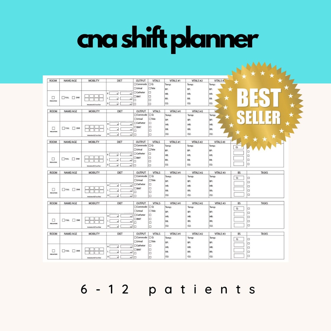 CNA Shift Planner, Shift Report, Report Sheet, Med Surge, Patient Care ...