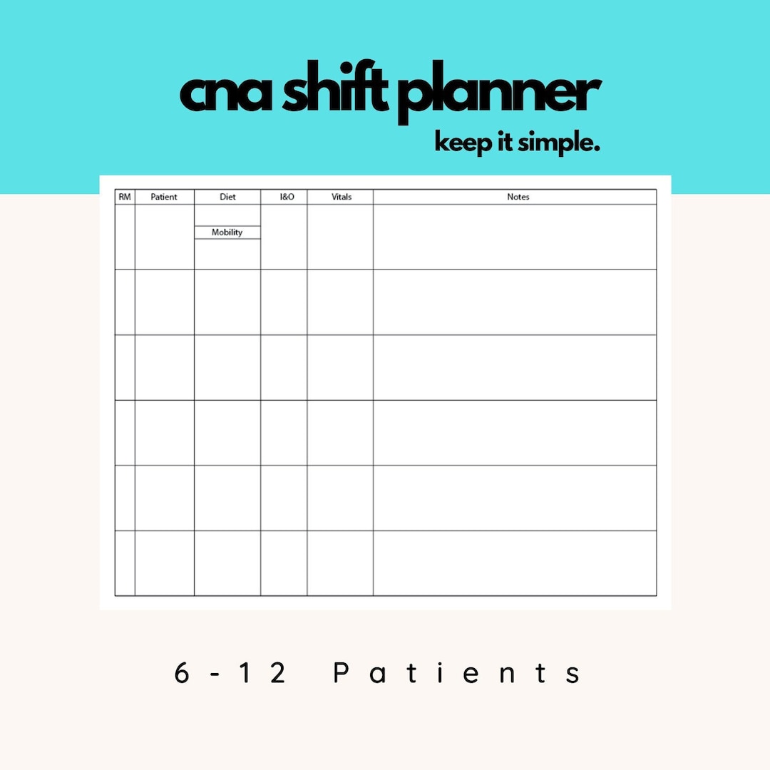 Cna shift planner shift report report sheet med surge patient care