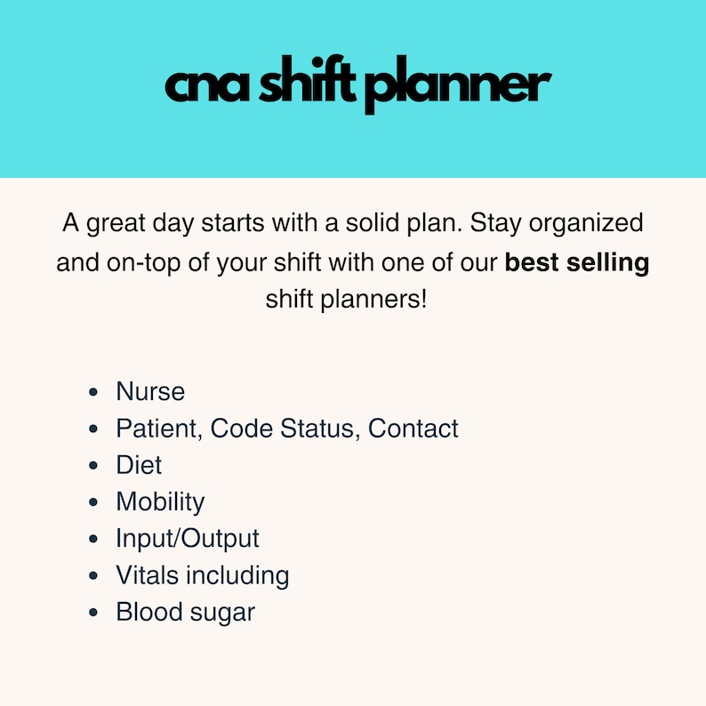 CNA Shift Planner, Shift Report, Report Sheet, Med Surge, Patient Care
