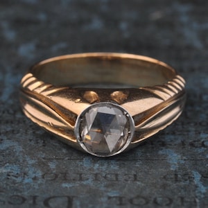 Antique Rose Cut Diamond Vintage 1800s 18K Gold Engagement Art Nouveau European Unique Victorian Edwardian Georgian OOAK Size 6 3/4 6.75