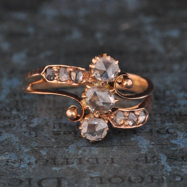 Art Nouveau Engagement Ring - Unique Engagement Ring - Rose Cut Diamond Ring-Vintage Rose Gold Wedding Ring-Antique Diamond Ring 1800s